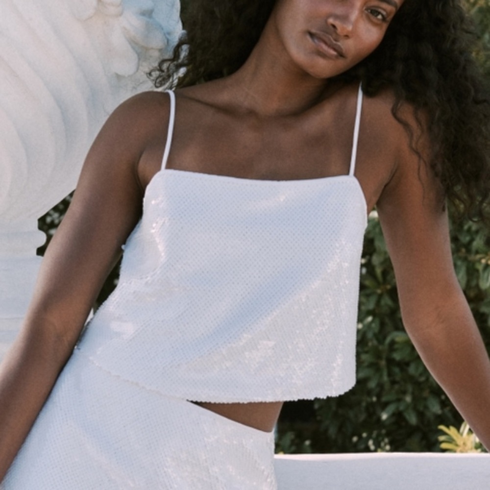 Abercrombie & Fitch White Sequin Cami Tank Top
